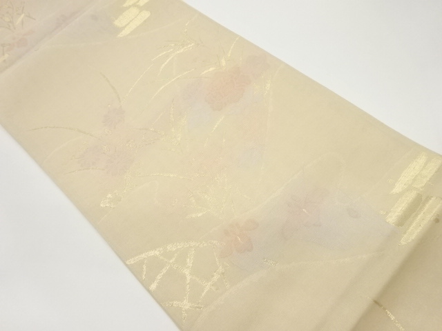 JAPANESE FUKURO OBI FOR SUMMER / WOVEN AUTUMN FLOWERS